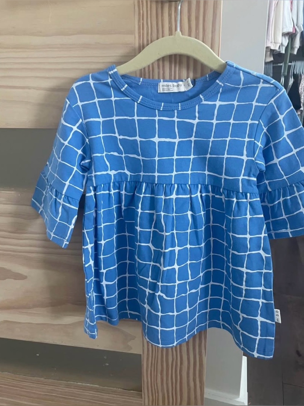 Miles the label Blue Grid Print Baby Dress - 12M